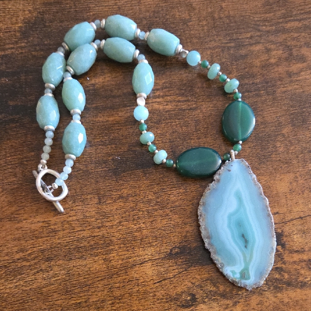 Beaded Aventurine and Green Agate Necklace